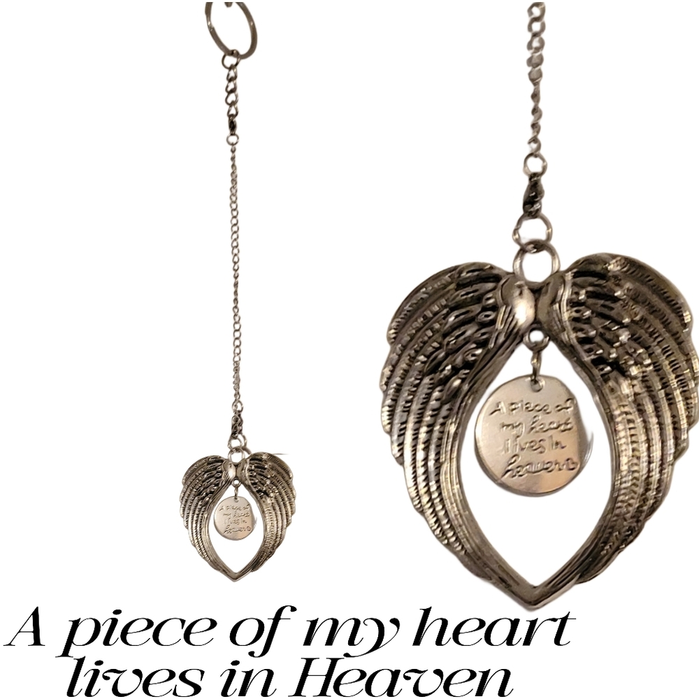 Silver Angel Wing Keychain A Piece Of My Heart ❤️ Lives In HEAVEN. HANDM…